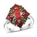 D'Joy Mexican Cherry Fire Opal, Chrome Diopside  Ring in Rhodium Over Sterling Silver (Size 6.0) 2.00 ctw - Sticky add to cart bar