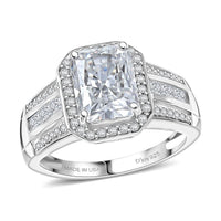 D'Joy Moissanite (Oct 9x7mm) Ring in Rhodium Over Sterling Silver (Size 10.0) 3.10 ctw