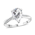 D'Joy Moissanite (Pear 10x7mm) Ring in Rhodium Over Sterling Silver (Size 10.0) 2.00 ctw - Sticky add to cart bar