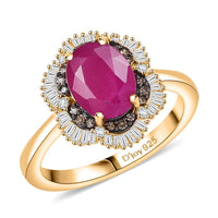 One Time Only D'Joy AAA Royal Ruby, Natural Champagne and White Diamond (0.30 cts) Ring in 18K Vermeil YG Over Sterling Silver (Size 7.0) 3.10 ctw