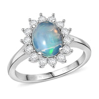 D'Joy Premium Ethiopian Welo Opal and White Zircon 1.85 ctw Ring in Platinum Over Sterling Silver (Size 10.0)