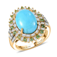 TLV D'Joy Sleeping Beauty Turquoise, Multi Gemstone Ring in 18K Vermeil YG Over Sterling Silver (Size 10.0) 3.80 ctw