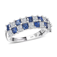 Certified & Appraised 10K White Gold AAA Ceylon Sapphire, Luxuriant Diamond (G-H, SI) Band Ring (Size 10.0) 2.05 ctw