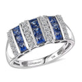 Certified & Appraised 10K White Gold AAA Ceylon Sapphire, Luxuriant Lab Grown Diamond (G-H, SI) Band Ring (Size 10.0) 1.36 ctw - Sticky add to cart bar