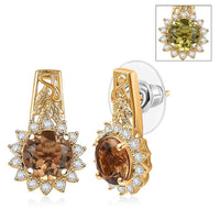 EverTrue Autumn Alexite, White Zircon Sunflower Earrings in 18K YG Plated 4.60 ctw
