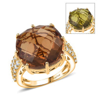EverTrue Autumn Alexite, White Zircon Ring in 18K YG Plated (Size 10.0) 16.45 ctw