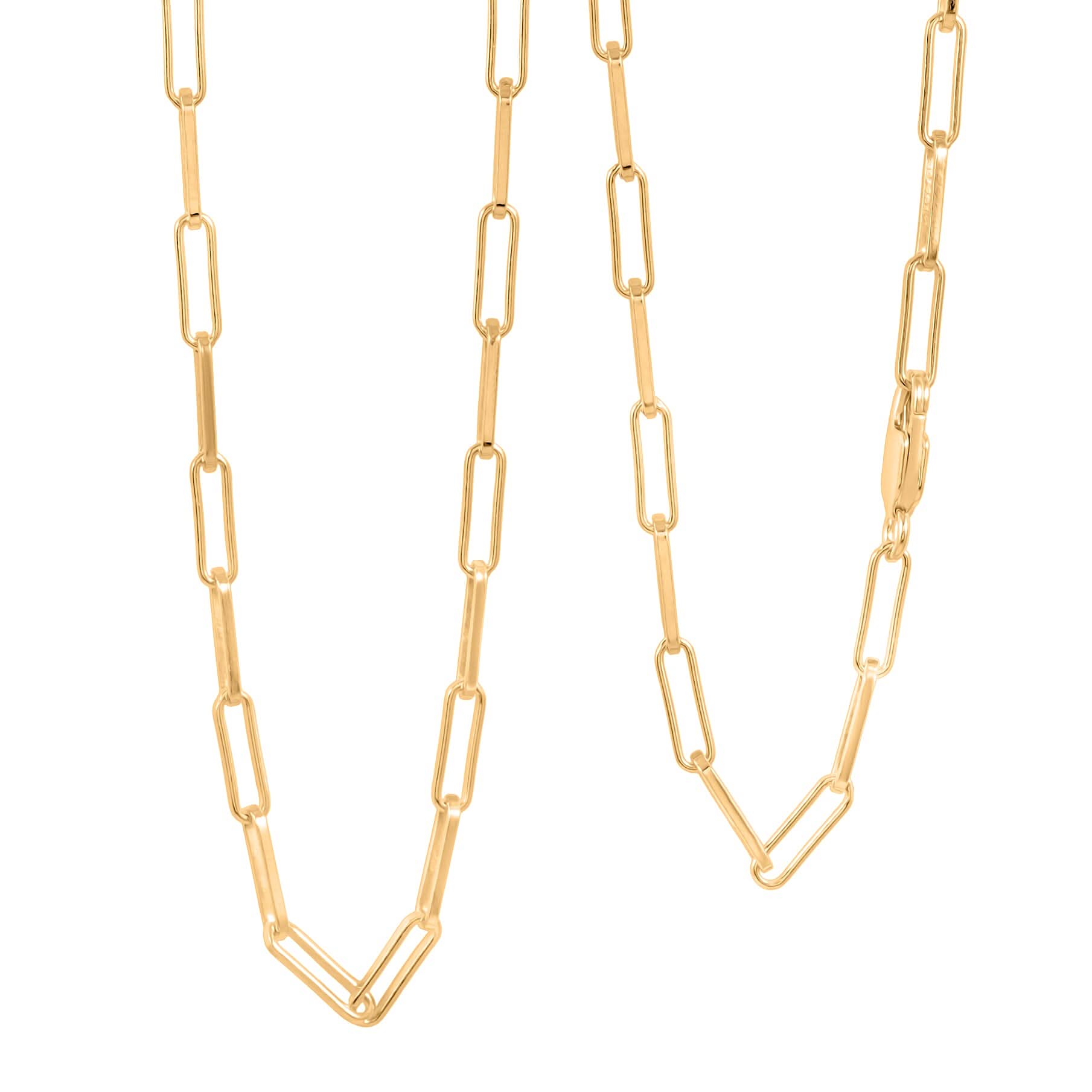 Italian 3mm Paper Clip Chain Necklace in 14K Yellow Gold Over Sterling Silver 8.50 Grams 22 Inches