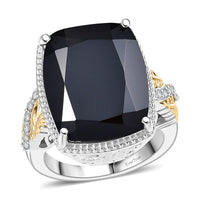 EverTrue Thai Black Spinel, White Zircon Ring in 18K YG Plated and Platinum Bond (Size 10.0) 22.70 ctw