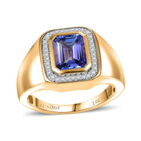 Luxoro 14K Yellow Gold Premium Tanzanite, Diamond (I2) (0.18 cts) Crown of the Conqueror Men's Ring (Size 10.0) (7.55 g) 2.60 ctw