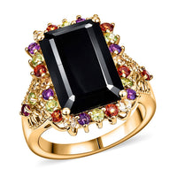 EverTrue Thai Black Spinel, Multi Gemstone Ring in 18K YG Plated (Size 10.0) 11.50 ctw