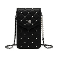 Closeout Badgley Mischka Black Vegan Leather Quilted Pearl Cell Phone Crossbody Bag (8"x4.5"x1.5")