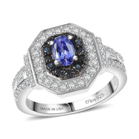 D'Joy AAA Tanzanite, Multi Gemstone Ring in Rhodium Over Sterling Silver (Size 10.0) 1.50 ctw