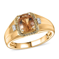 Premium Marialite, Yellow Sapphire and Luxuriant Lab Grown Diamond (G-H, SI) Mens Ring in 18K Vermeil YG Over Sterling Silver (Size 10.0) 1.85 ctw
