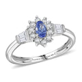 D'Joy AAA Tanzanite, Moissanite Twilight Starburst Ring in Rhodium Over Sterling Silver (Size 10.0) 0.65 ctw - Sticky add to cart bar
