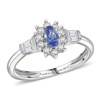 D'Joy AAA Tanzanite, Moissanite Twilight Starburst Ring in Rhodium Over Sterling Silver (Size 10.0) 0.65 ctw