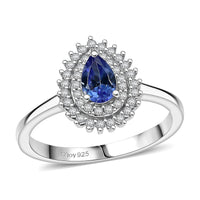 D'Joy AAA Tanzanite, White Zircon Ring in Rhodium Over Sterling Silver (Size 10.0) 0.80 ctw