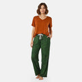 La Marey Green and Brown Casual Basic Tops and Flowy Wide Leg Pants - One Size Fits Most - Sticky add to cart bar
