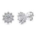 Luxuriant Lab Grown Diamond G-H SI 1.10 ctw Bloom Halo Studs Earrings in Rhodium Over Sterling Silver - Sticky add to cart bar