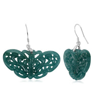 D'Joy Natural Olmec Jadeite 35.00 ctw Butterfly Earrings in Rhodium Over Sterling Silver