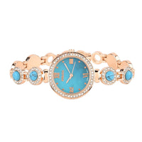 Strada Blue Howlite, Austrian Crystal Japanese Movement Watch in Rosetone 3.00 ctw