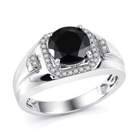 EverTrue Thai Black Spinel and White Zircon 2.70 ctw Men's Ring in Platinum Bond