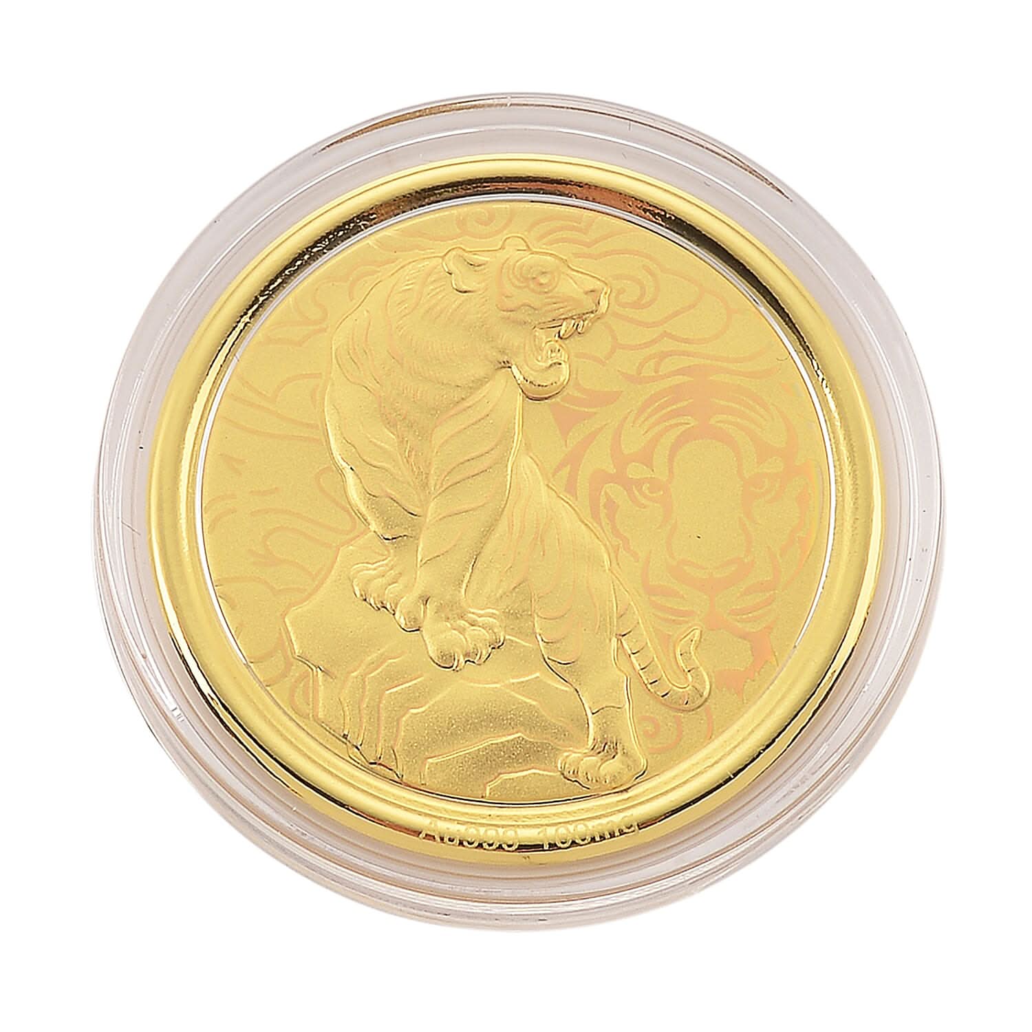 24K Yellow Golden Regal Tiger Zodiac Medallion Coin Bar with Rainbow Line 100mg