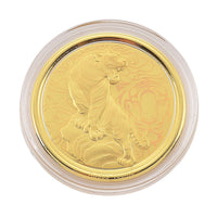 24K Yellow Golden Regal Tiger Zodiac Medallion Coin Bar with Rainbow Line 100mg