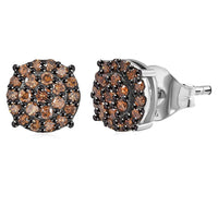 Luxuriant Lab Grown Red Diamond (IR) 0.50 ctw Rosetta Halo Studs Earrings in Rhodium Over Sterling Silver
