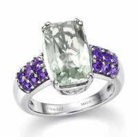 D'Joy Montezuma Prasiolite and African Amethyst 5.35 ctw Ring in Platinum Over Sterling Silver (Size 11.0)