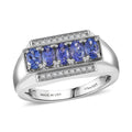 D'Joy AAA Tanzanite, White Zircon Ring in Rhodium Over Sterling Silver (Size 10.0) 1.50 ctw - Sticky add to cart bar