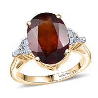 AAA Ceylon Honey Garnet, Luxuriant Lab Grown Diamond (G-H, SI) (0.15 cts) Flame of Passion Ring in 18K Vermeil YG Over Sterling Silver (Size 10.0) 6.65 ctw