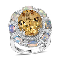 D'Joy Brazilian Citrine and Multi Gemstone 11.15 ctw Sky Night Ring in Rhodium Over Sterling Silver (Size 10.0)