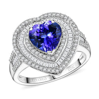 Luxoro 10K White Gold AAA Tanzanite, Diamond (I2) (0.74 cts) Evening Majesty Heart Ring (Size 10.0) (4 g) 2.70 ctw