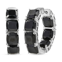 EverTrue Thai Black Spinel 29.65 ctw Royal Midnight Hoop Earrings in Platinum Bond (Del. in 7-10 Days)