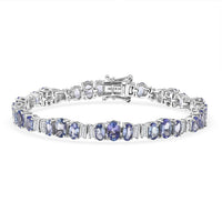 D'Joy Tanzanite, Diamond (0.45 cts) Bracelet in Rhodium Over Sterling Silver (6.50 In) 9.25 ctw