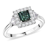 D'Joy AAA Pirineu Lagoon Tourmaline and Moissanite 1.50 ctw Ring in Rhodium Over Sterling Silver (Size 10.0)