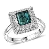 Certified & Appraised Rhapsody 950 Platinum AAAA Lagoon Tourmaline, Diamond (E-F, VS) (0.25 cts) Ring (Size 7.0) (6.65 g) 1.50 ctw