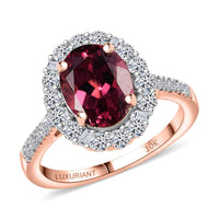 Certified & Appraised 10K Rose Gold AAA Tanzanian Raspberry Garnet, Luxuriant Diamond (G-H, SI) Ring (Size 10.0) 3.65 ctw