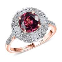Certified & Appraised 10K Rose Gold AAA Tanzanian Raspberry Garnet, Luxuriant Diamond (G-H, SI) (0.88 cts) Ring (Size 10.0) 3.50 ctw