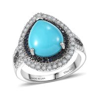 D'Joy Sleeping Beauty Turquoise, Multi Gemstone Ring in Rhodium Over Sterling Silver (Size 10.0) 5.00 ctw