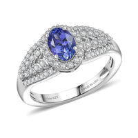 D'Joy AAA Tanzanite, Moissanite Ring in Rhodium Over Sterling Silver (Size 10.0) 1.30 ctw