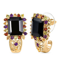 EverTrue Thai Black Spinel and Multi Gemstone 12.80 ctw Night Bloom Earrings in 18K YG Plated (Del. in 7-10 Days)