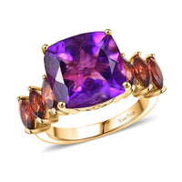 EverTrue African Amethyst, Mozambique Garnet Ring in 18K YG Plated (Size 10.0) 8.65 ctw