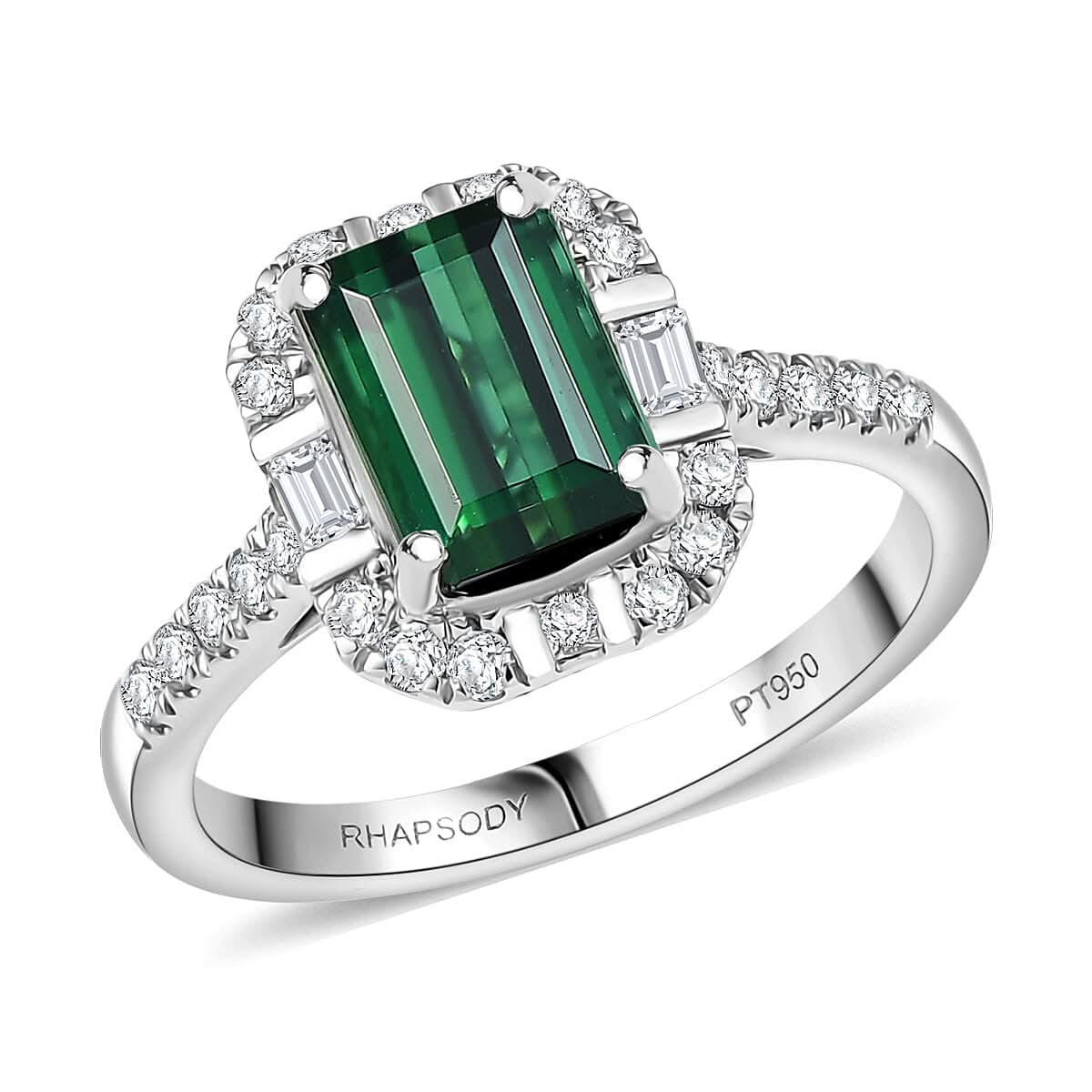 Certified & Appraised Rhapsody 950 Platinum AAAA Santa Rosa Tourmaline, Diamond (E-F, VS) (0.35 cts) Ring (Size 6.0) (5.5 g) 2.51 ctw