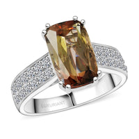 Certified & Appraised 10K White Gold AAAA Jenipapo Andalusite, Luxuriant Lab Grown Diamond (VS) Ring (Size 10.0) 4.05 ctw