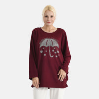 La Marey Red Long Seeve Ribbed Top