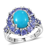 D'Joy Sleeping Beauty Turquoise, Multi Gemstone Ring in Rhodium Over Sterling Silver (Size 10.0) 4.85 ctw