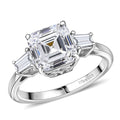 Doorbuster D'Joy Asscher Cut Moissanite (8x8mm) Art Deco Ring in Rhodium Over Sterling Silver (Size 10.0) 3.00 ctw - Sticky add to cart bar