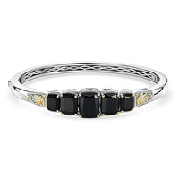 EverTrue Thai Black Spinel Bangle Bracelet in 18K YG Plated and Platinum Bond (7.25 In) 19.15 ctw