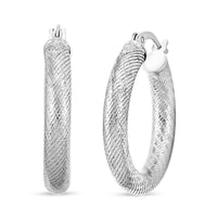 TLV Sterling Silver Twisted Diamond-cut Hoop Earrings (3.50 g)